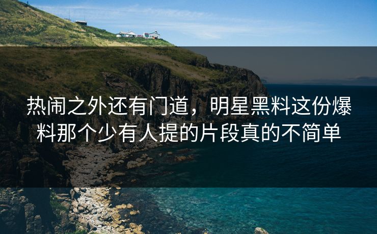 热闹之外还有门道，明星黑料这份爆料那个少有人提的片段真的不简单
